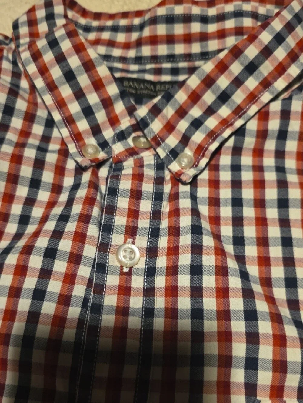 Banana Republic Men's Red, White & Blue Check Button-Down Shirt, Grant Fit, XL